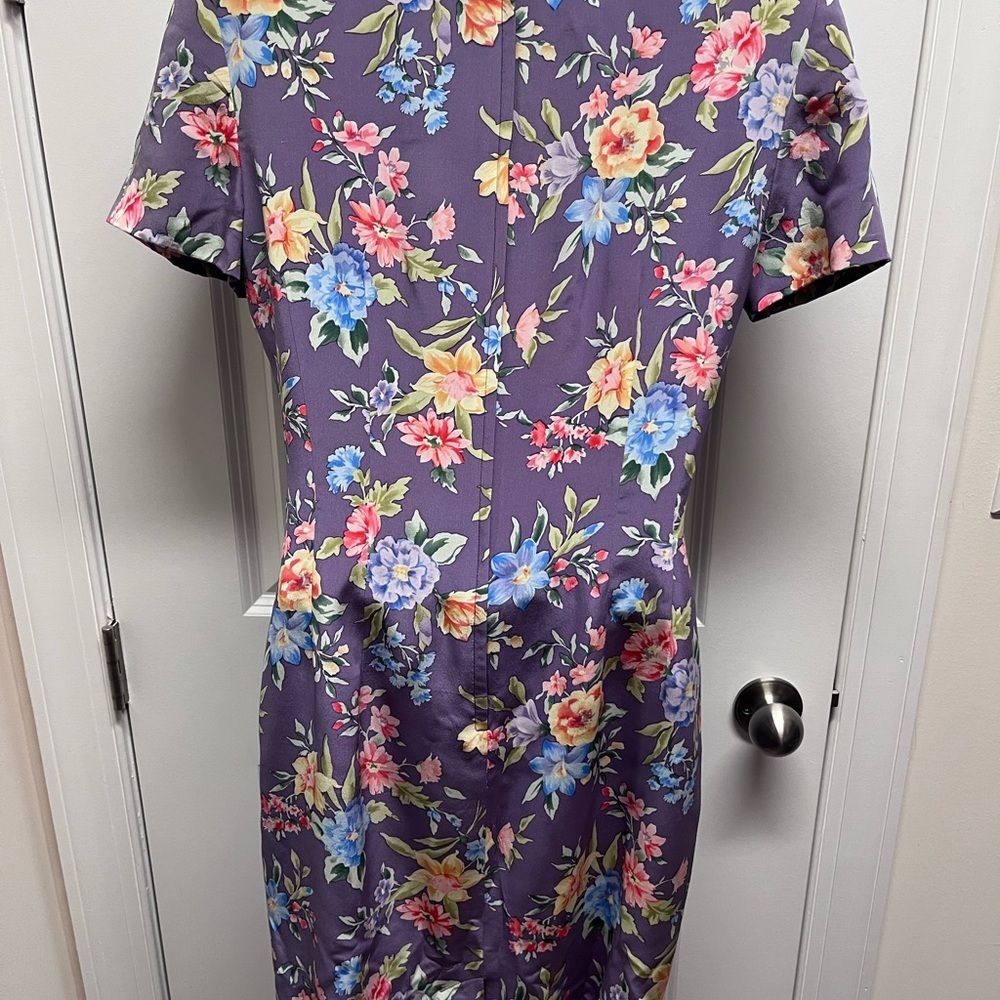 Vintage Talbots lilac floral silk sheath dress size 10 - Picture 3 of 10